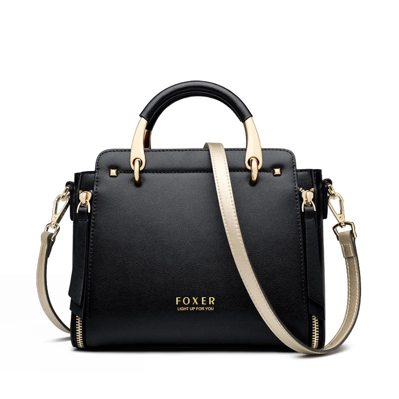 FOXER Split Leather Women Shoulder Bag Elegant Handbag 2025 Autumn Winter Female Large Tote Bag Luxury Design Crossbody Purse
