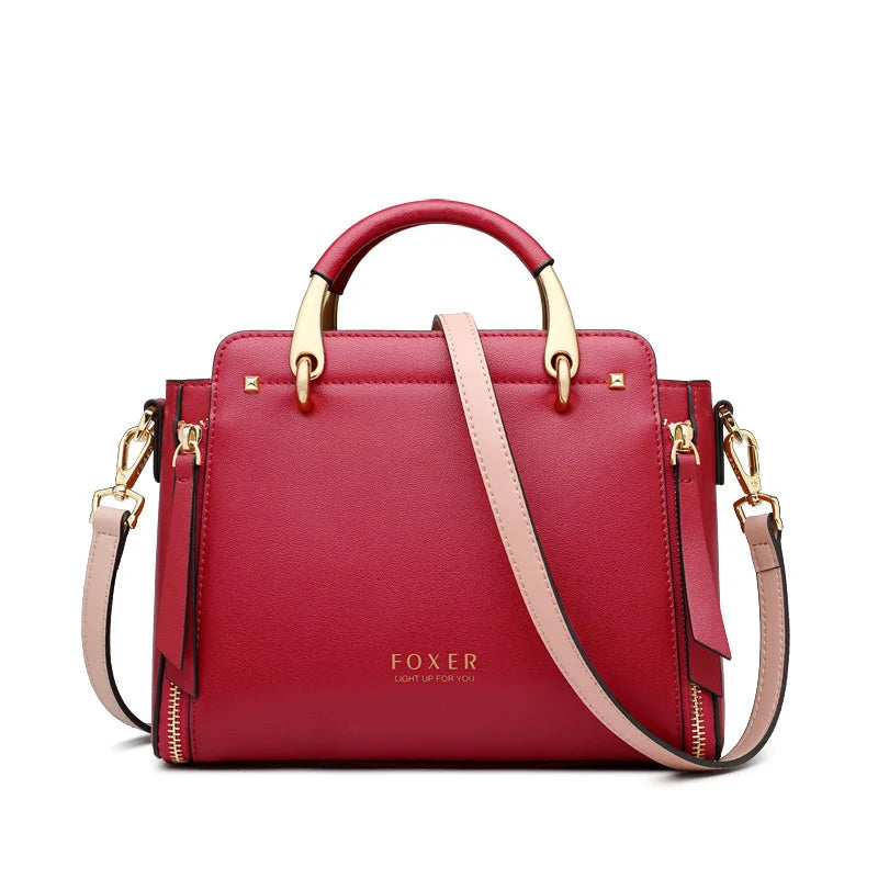 FOXER Split Leather Women Shoulder Bag Elegant Handbag 2025 Autumn Winter Female Large Tote Bag Luxury Design Crossbody Purse