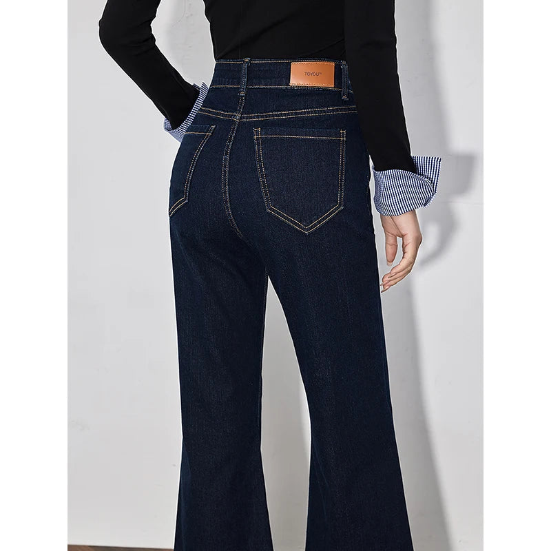 TOYOUTH Women Denim Jeans 2025 Spring New Retro Cotton Casual Versatile Micro Flare Pants