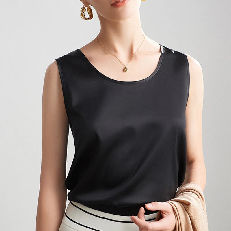 100% pure nature silk women tank tops basic tops real silk sleeveless top fashion summer clothing multicolor