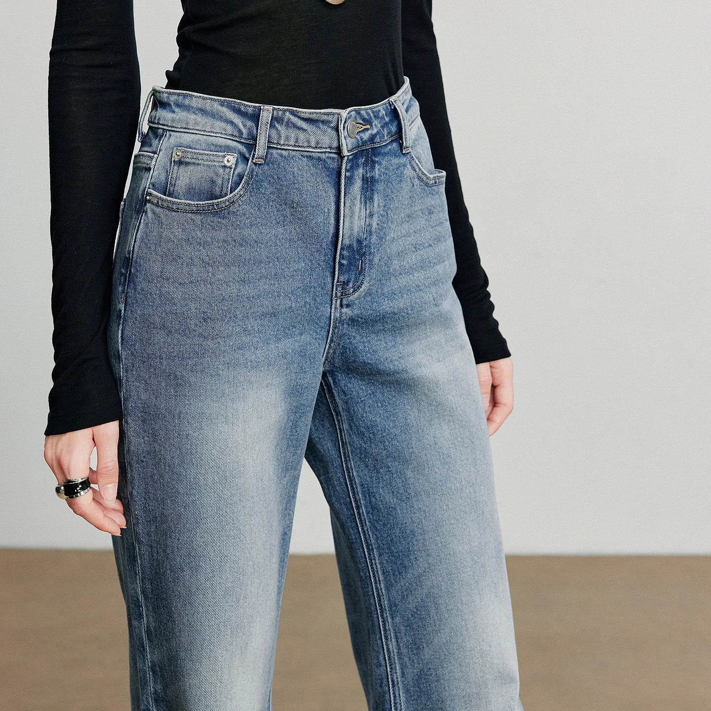 TOYOUTH Women Denim Jeans 2025 Autumn New Gradient Washed Lycra Cotton Flare Pants