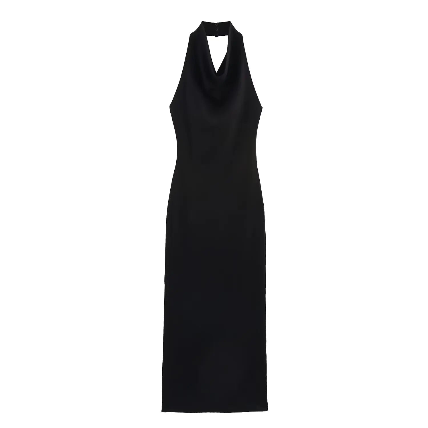 TRAFZA Summer Women's Dress Fashion Backless Sleeveless Hanging Neck Collar Solid Knitted Fashionable Female Midi Dress 2025