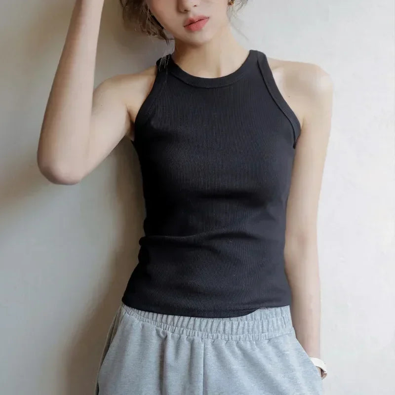 Women's High Stretch Sleeveless Screw Vest Knit Crop Top Women Knit Camisole Women Sweater Vest Cool Girl