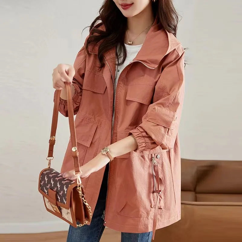 Trench Coat Women 2024 New Spring Autumn Korean Mid Long Loose Women Overcoat Windbreaker Female Outerwear Basic Coat Lining