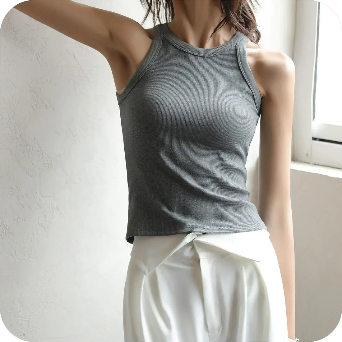 Women's High Stretch Sleeveless Screw Vest Knit Crop Top Women Knit Camisole Women Sweater Vest Cool Girl