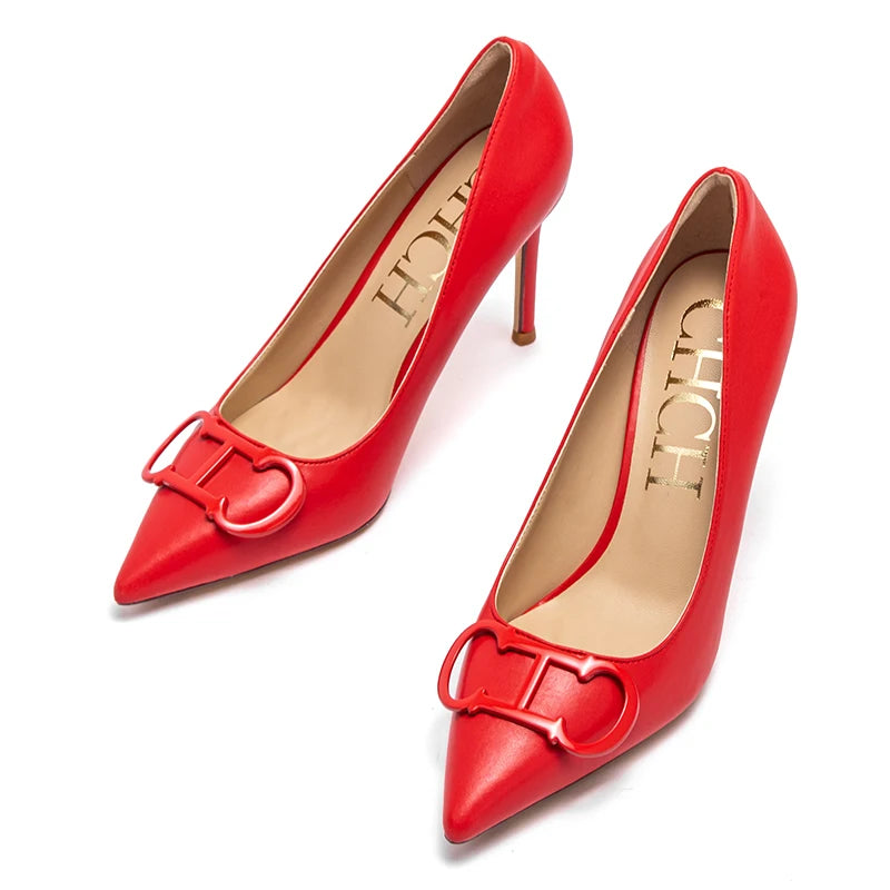 Red high heels 5-8cm pointed fine heel sexy leather shoes with evening dress banquet shoes luxury brands