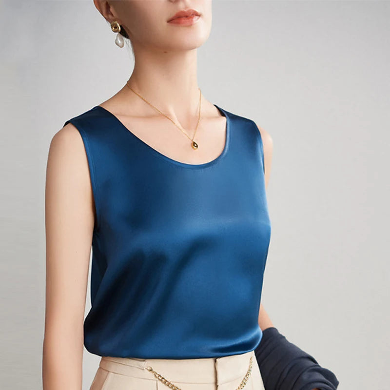 100% pure nature silk women tank tops basic tops real silk sleeveless top fashion summer clothing multicolor