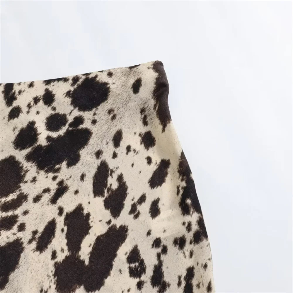 2024ZAR4   Spring Summer Women's Fashion niche animal print silk satin texture high waisted midi skirt
