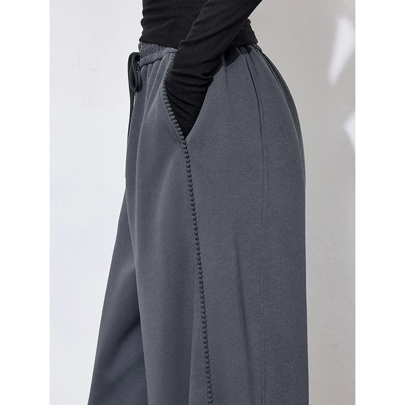 TOYOUTH Womens Casual Pants 2025 Spring New Splicing Elastic Waist Drawstring Straight Wide Leg Sports Banana Sweatpants