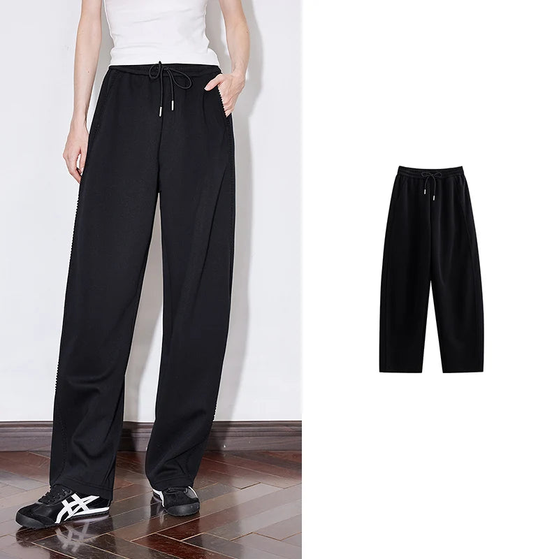 TOYOUTH Womens Casual Pants 2025 Spring New Splicing Elastic Waist Drawstring Straight Wide Leg Sports Banana Sweatpants