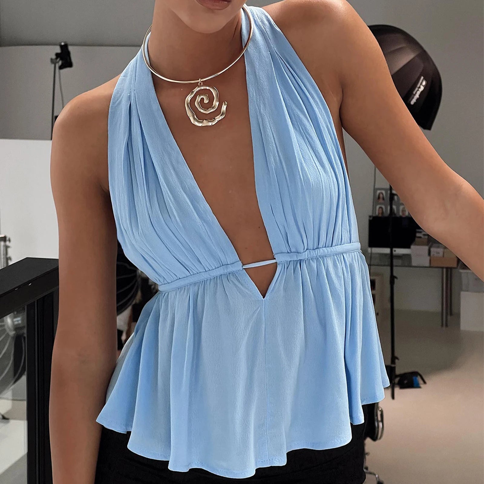 Women Halter Neck Crop Tops Sexy Tie-up Sleeveless Backless Tank Tops Solid Color Summer Vest Female Camisoles for Club Party