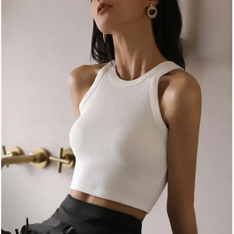 Women's High Stretch Sleeveless Screw Vest Knit Crop Top Women Knit Camisole Women Sweater Vest Cool Girl
