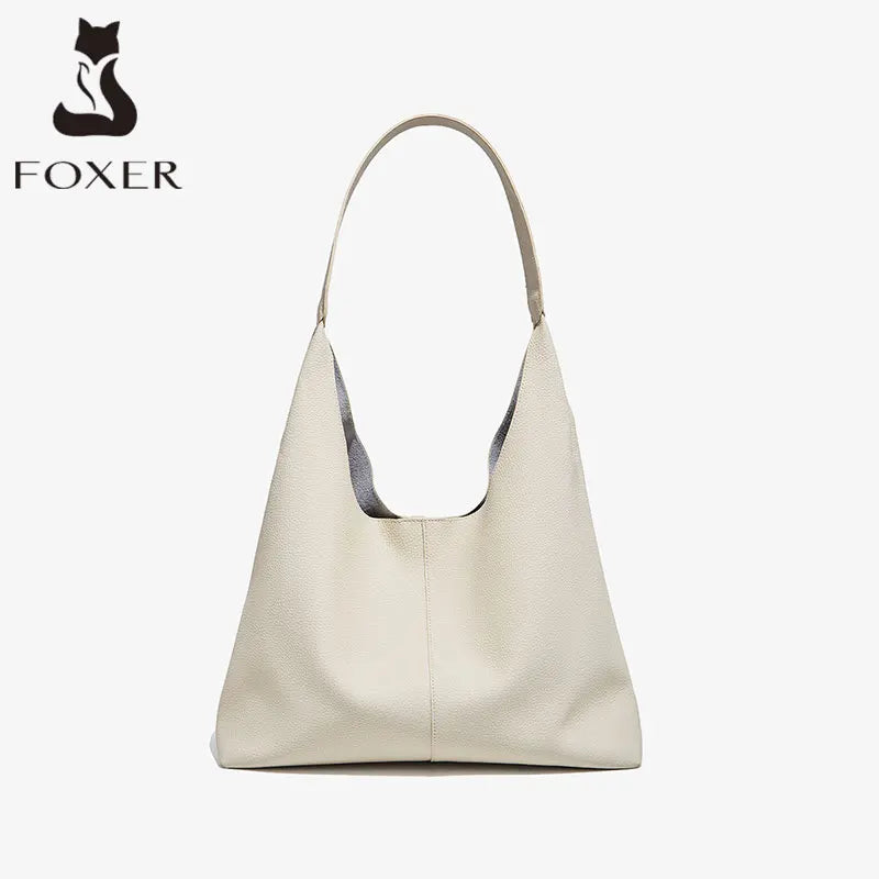 FOXER Minimalism Split Leather Women Shoulder Underarm Bag 2025 New Solid Casual Hobo Bag Female Daliy Tote Bag Purse