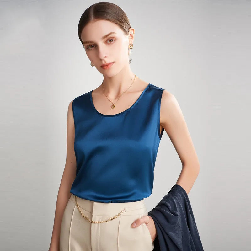100% pure nature silk women tank tops basic tops real silk sleeveless top fashion summer clothing multicolor