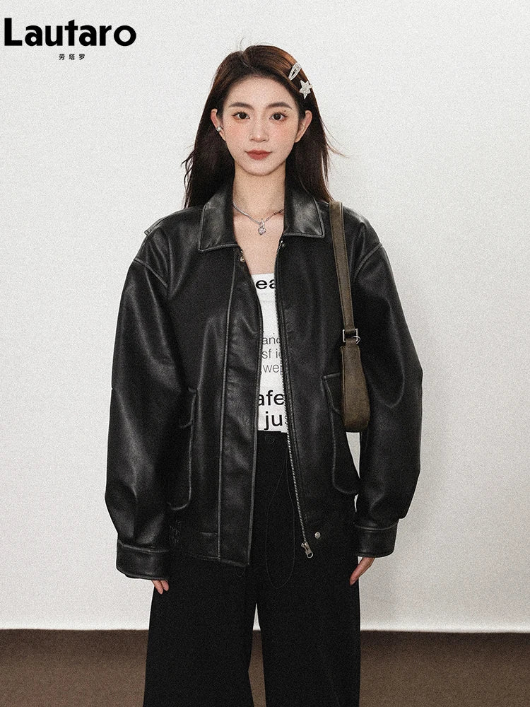 Vintage Brown PU Leather Jacket