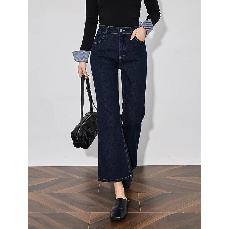 TOYOUTH Women Denim Jeans 2025 Spring New Retro Cotton Casual Versatile Micro Flare Pants