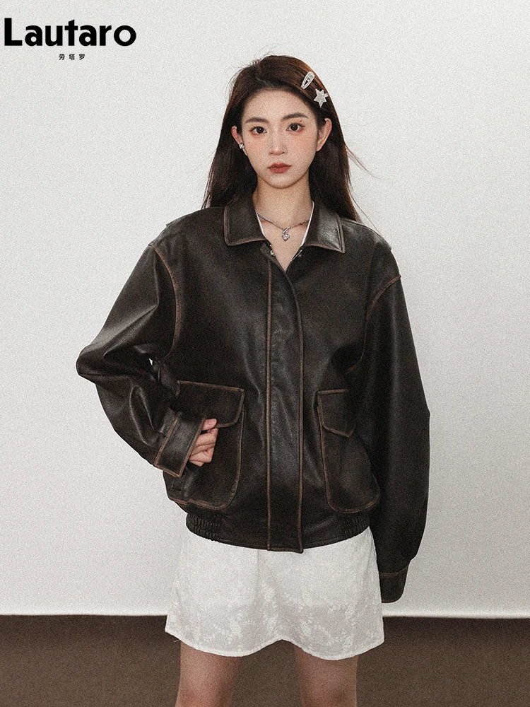 Vintage Brown PU Leather Jacket