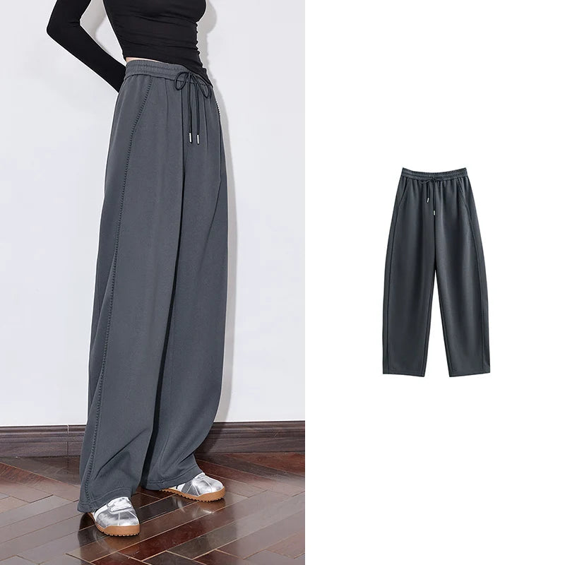 TOYOUTH Womens Casual Pants 2025 Spring New Splicing Elastic Waist Drawstring Straight Wide Leg Sports Banana Sweatpants