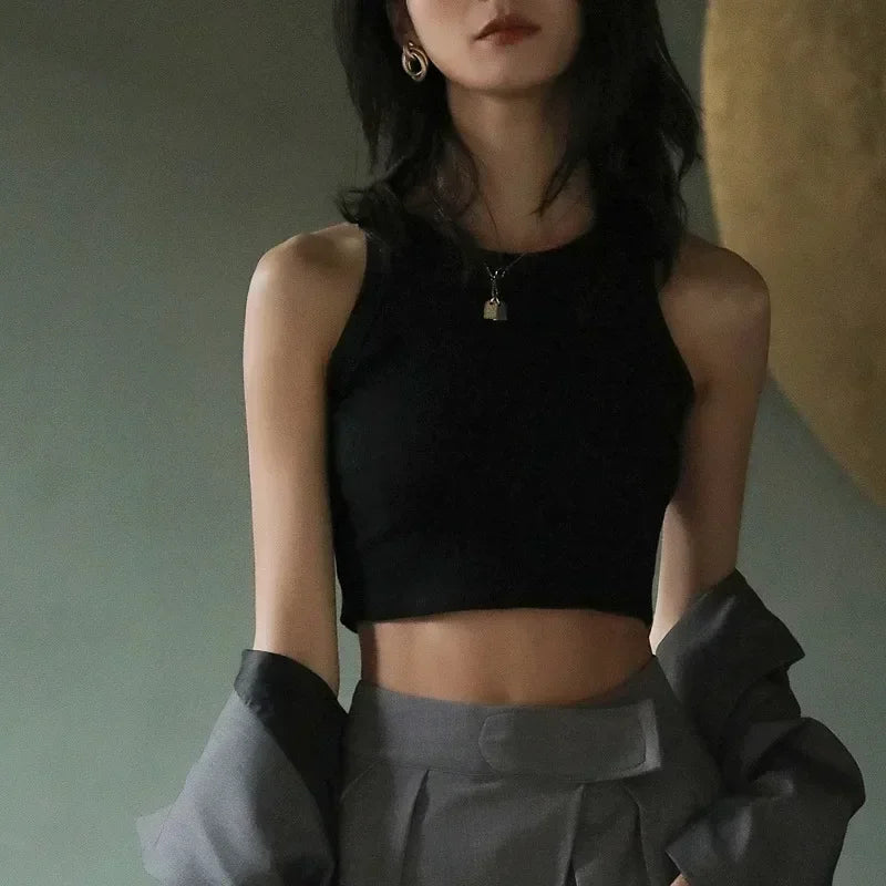 Women's High Stretch Sleeveless Screw Vest Knit Crop Top Women Knit Camisole Women Sweater Vest Cool Girl