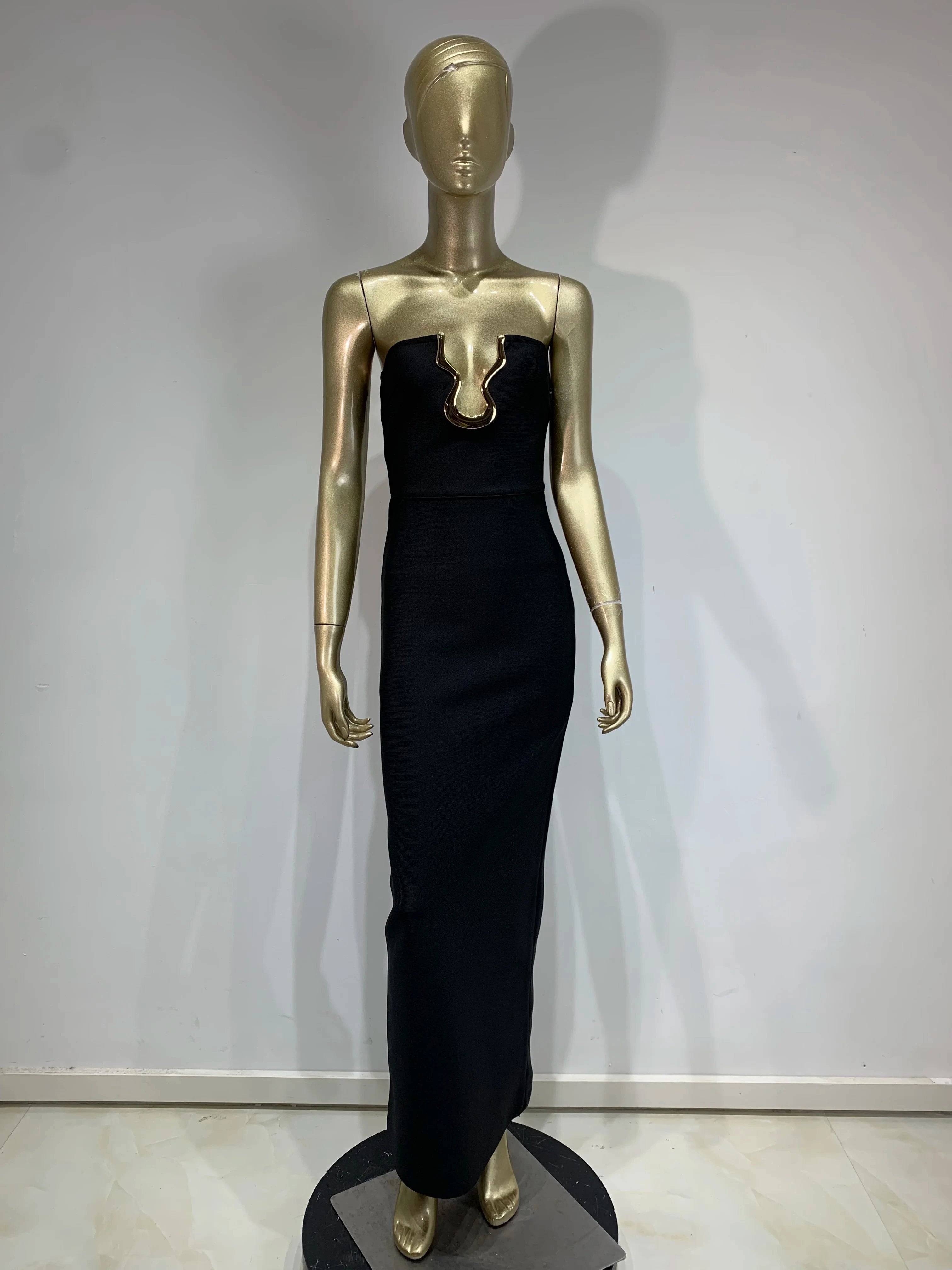 2025 Women Celebrity Sexy Strapless Backless Black Maxi Long Bodycon Bandage Dress Elegant Evening Club Party Outfit