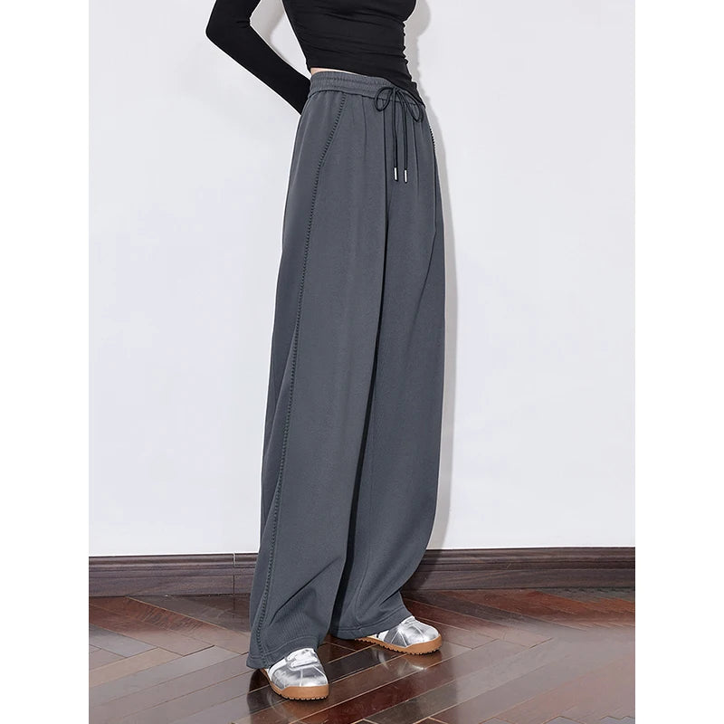 TOYOUTH Womens Casual Pants 2025 Spring New Splicing Elastic Waist Drawstring Straight Wide Leg Sports Banana Sweatpants