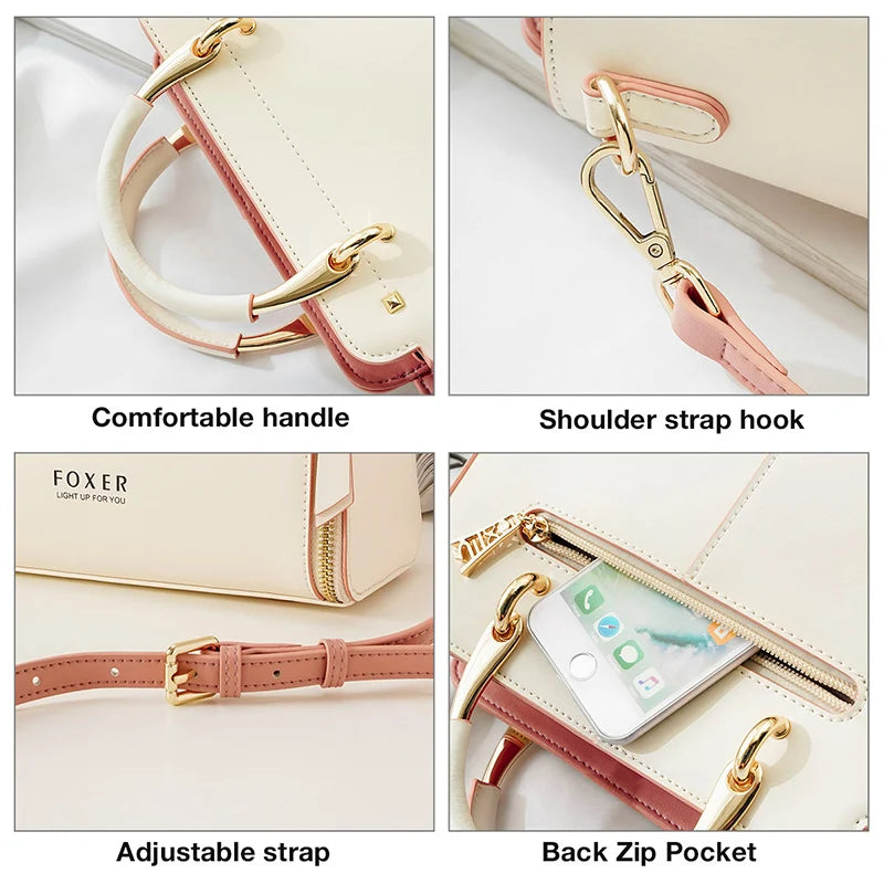 FOXER Split Leather Women Shoulder Bag Elegant Handbag 2025 Autumn Winter Female Large Tote Bag Luxury Design Crossbody Purse