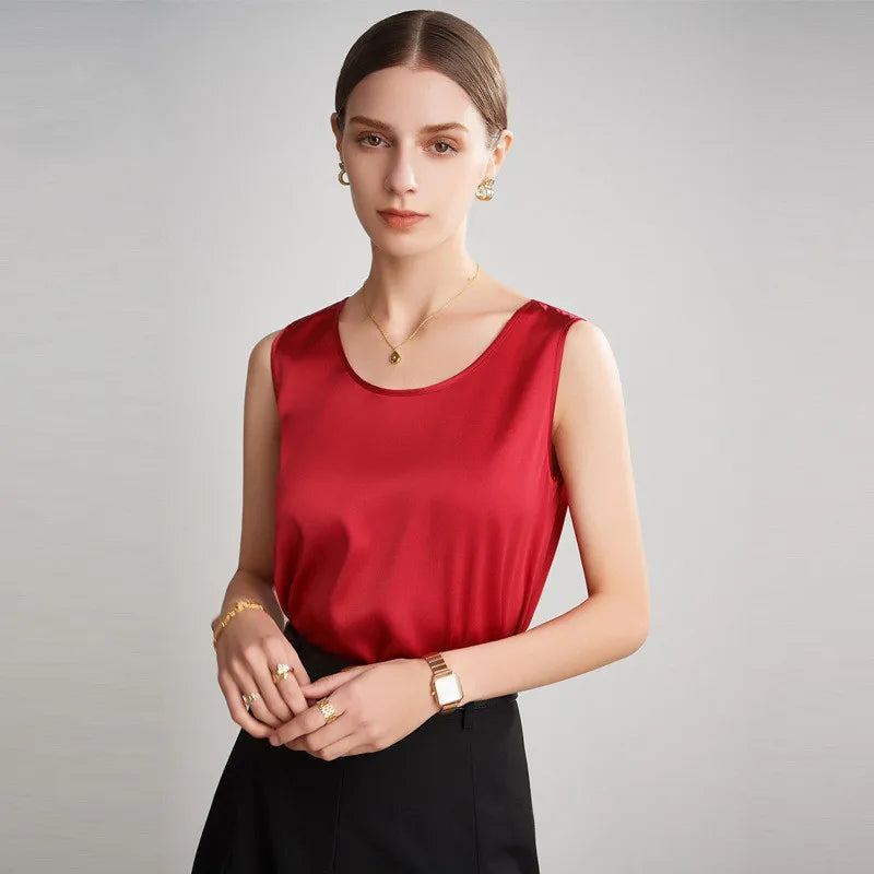 100% pure nature silk women tank tops basic tops real silk sleeveless top fashion summer clothing multicolor