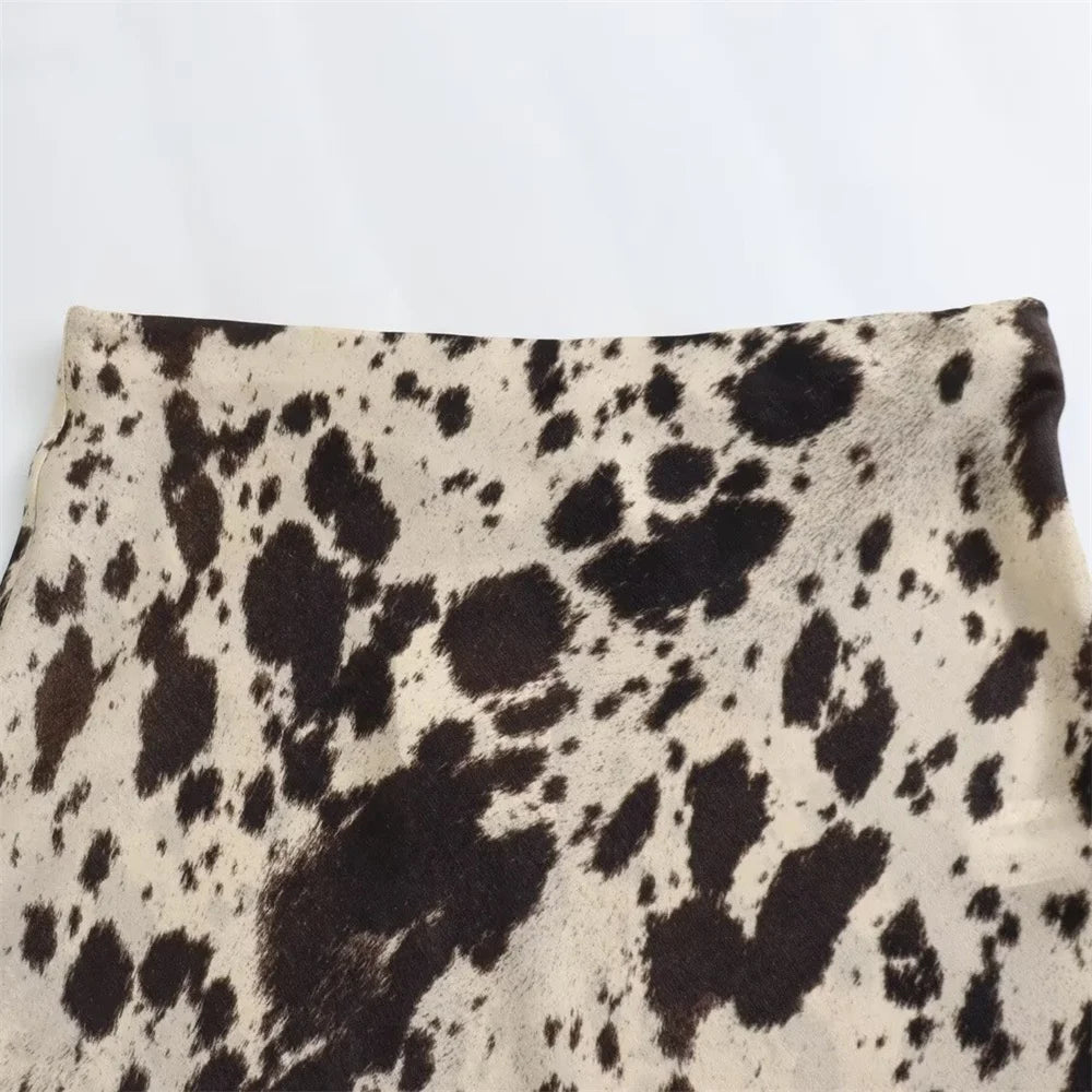 2024ZAR4   Spring Summer Women's Fashion niche animal print silk satin texture high waisted midi skirt