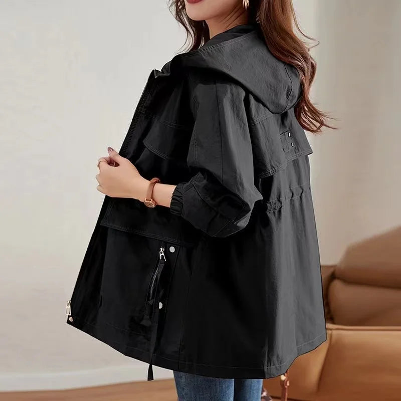 Trench Coat Women 2024 New Spring Autumn Korean Mid Long Loose Women Overcoat Windbreaker Female Outerwear Basic Coat Lining