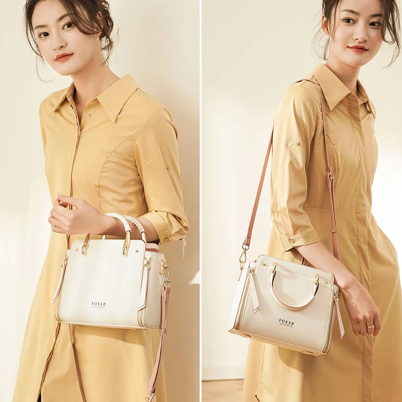 FOXER Split Leather Women Shoulder Bag Elegant Handbag 2025 Autumn Winter Female Large Tote Bag Luxury Design Crossbody Purse