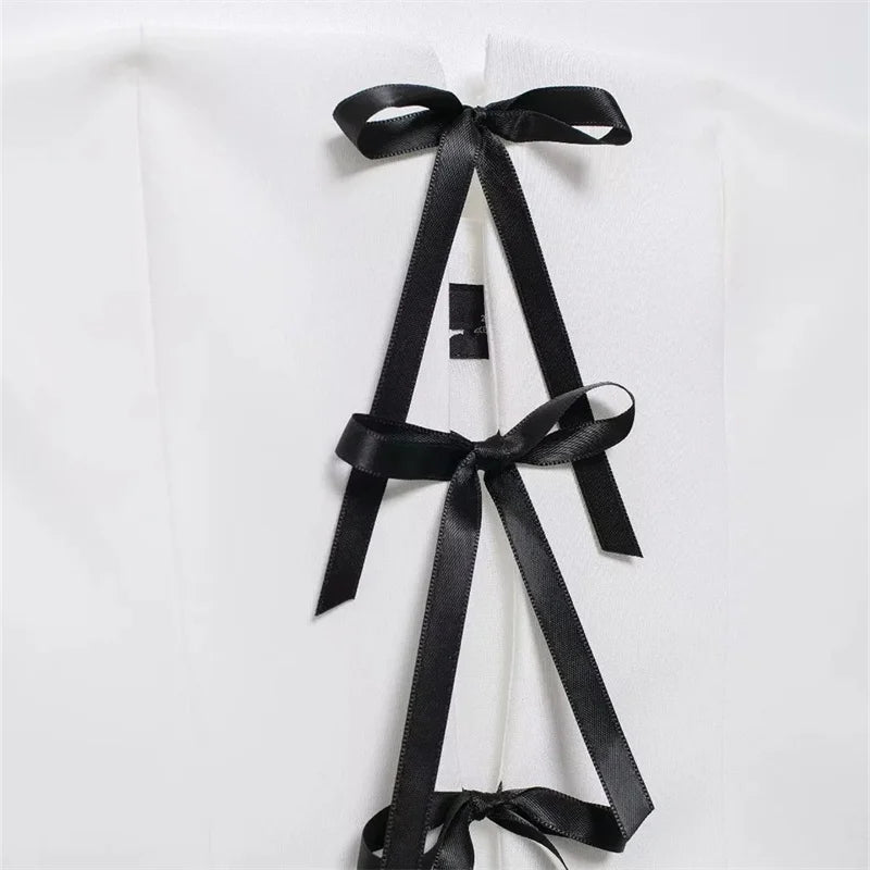 MUJER Off Shoulder Corset Top Woman Bow Ties Cut Out White Crop Top Women Sleeveless Backless Tube Tops Summer Sexy Short Tops