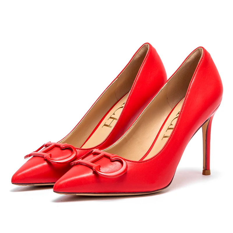 Red high heels 5-8cm pointed fine heel sexy leather shoes with evening dress banquet shoes luxury brands