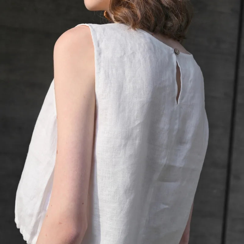 100% Linen Tank Top Women 2025 Summer Breathable Short Tops Sleeveless Casual Loose Cotton Linen Drawstring Crop Tops