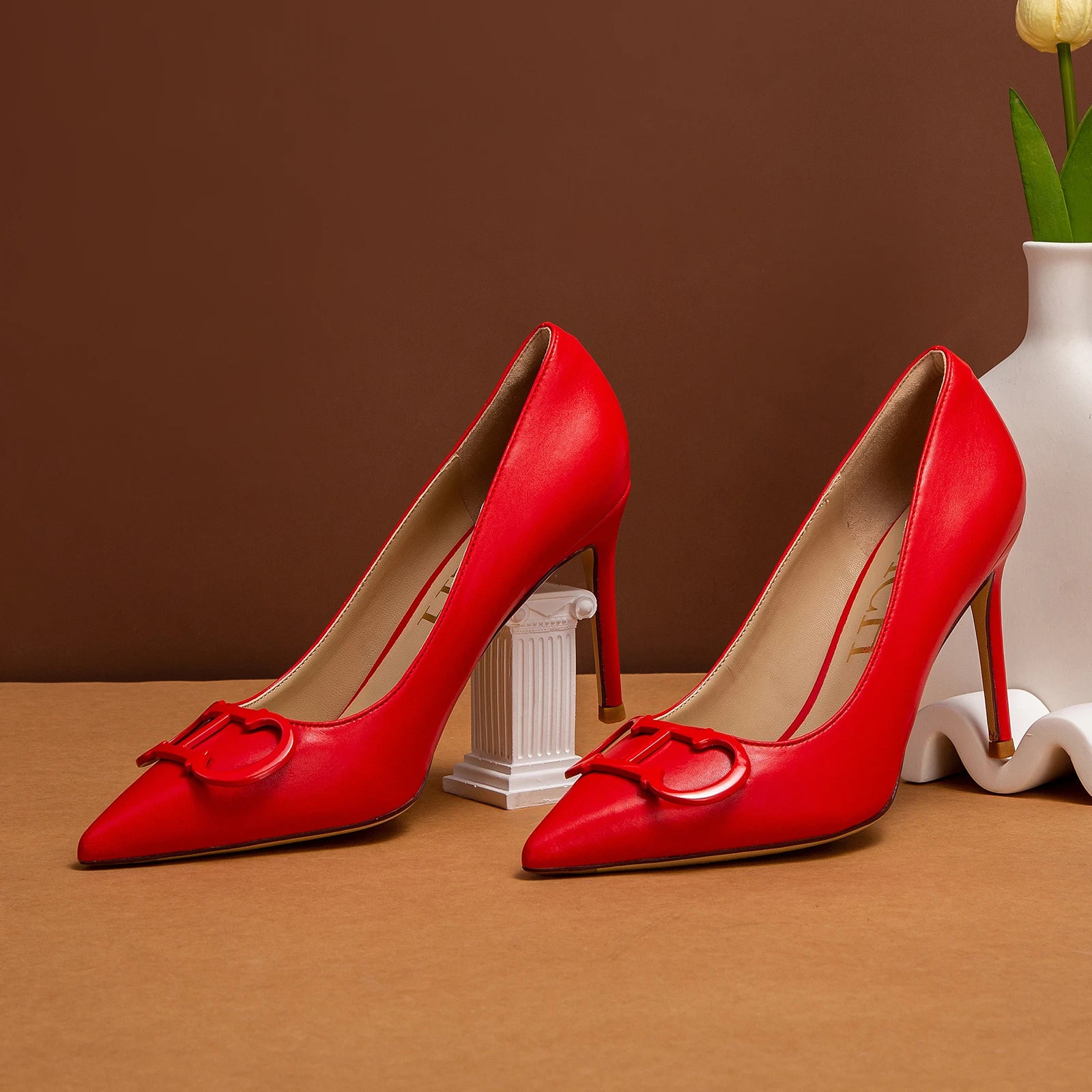 Red high heels 5-8cm pointed fine heel sexy leather shoes with evening dress banquet shoes luxury brands