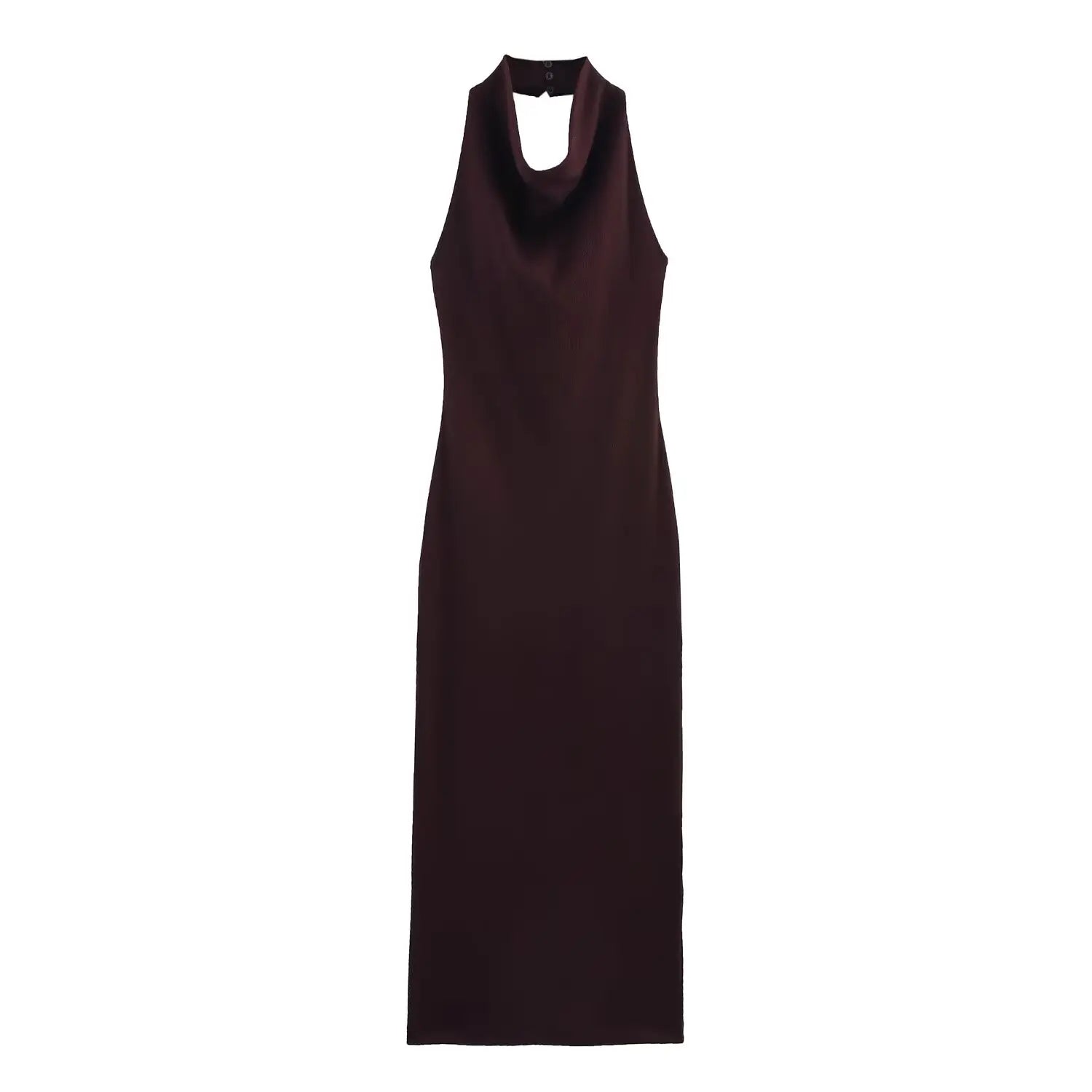TRAFZA Summer Women's Dress Fashion Backless Sleeveless Hanging Neck Collar Solid Knitted Fashionable Female Midi Dress 2025