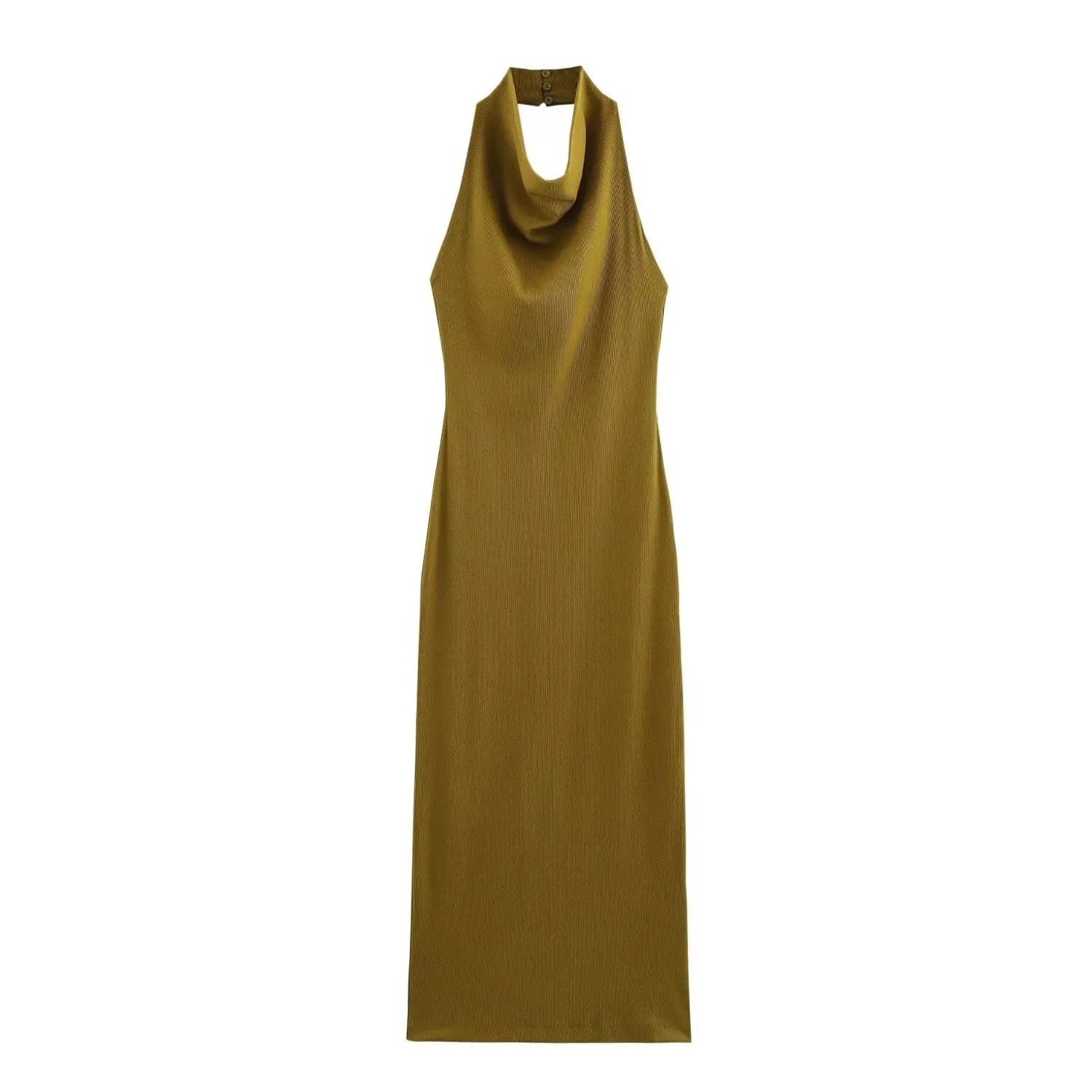 TRAFZA Summer Women's Dress Fashion Backless Sleeveless Hanging Neck Collar Solid Knitted Fashionable Female Midi Dress 2025
