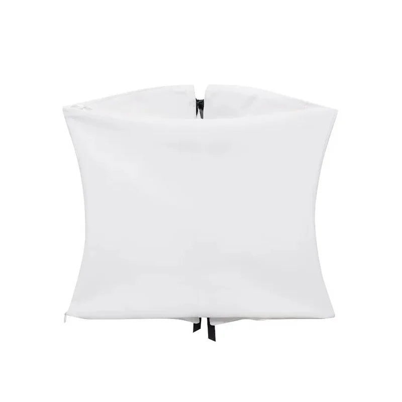 MUJER Off Shoulder Corset Top Woman Bow Ties Cut Out White Crop Top Women Sleeveless Backless Tube Tops Summer Sexy Short Tops